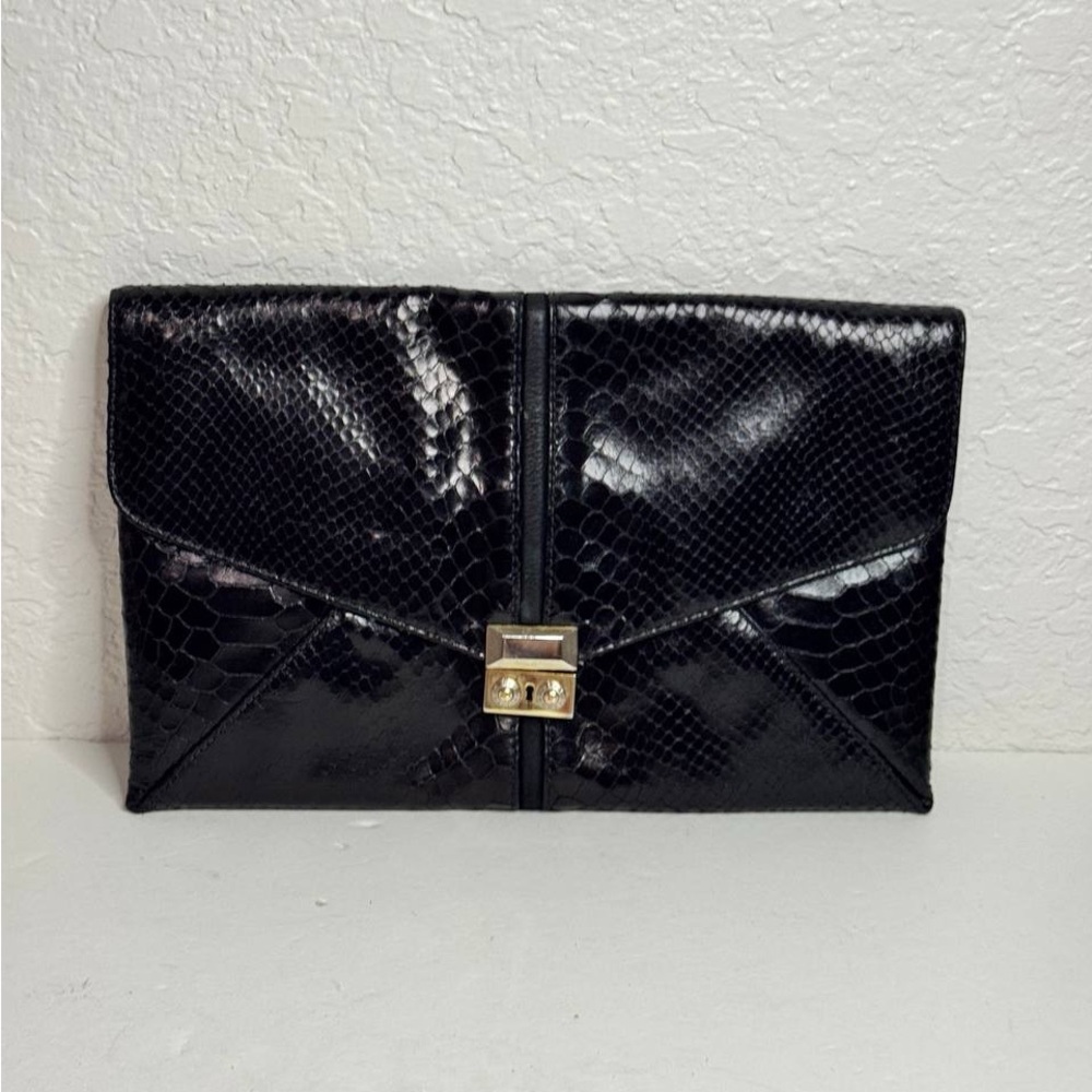 Henri Bendel Black Snakeskin Leather Clutch PROJECT